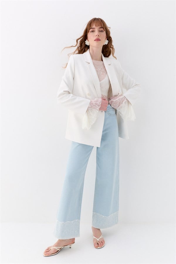 Kuşak Detaylı Blazer Ceket Ekru