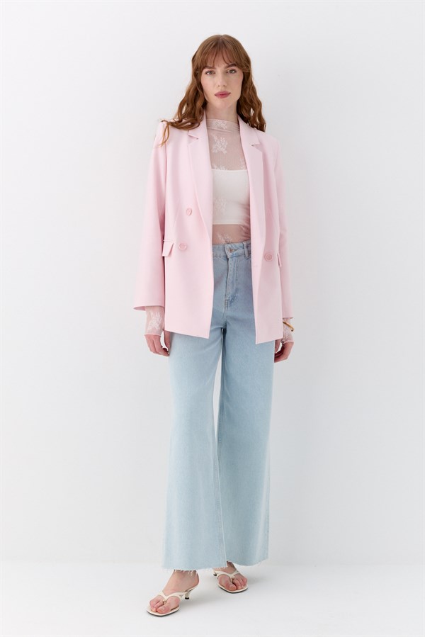 Kuşak Detaylı Blazer Ceket Pembe
