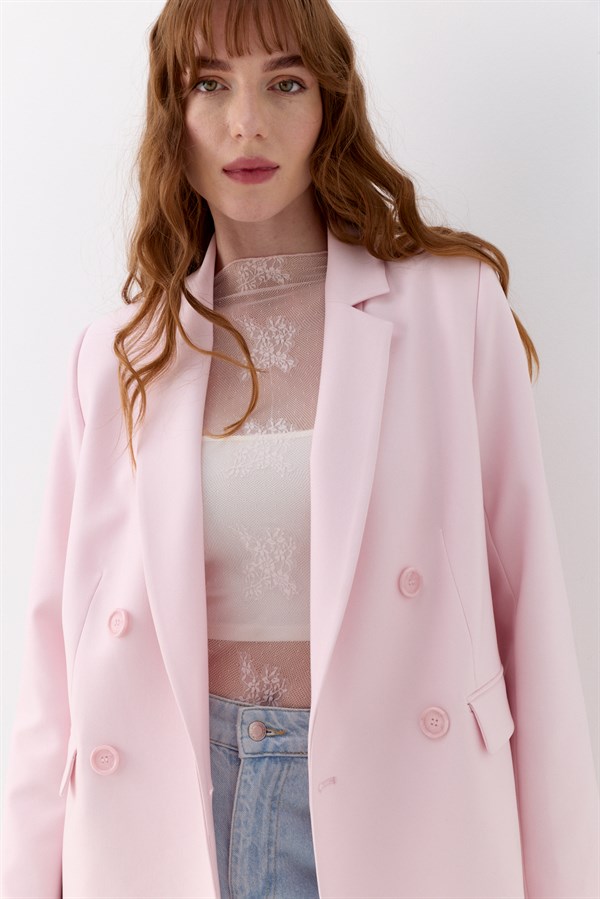 Kuşak Detaylı Blazer Ceket Pembe