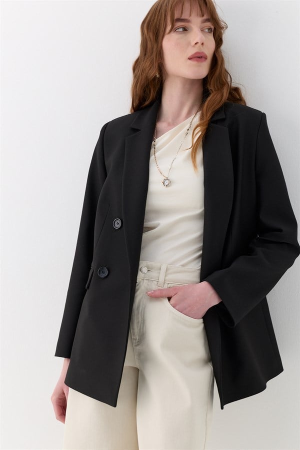 Kuşak Detaylı Blazer Ceket Siyah