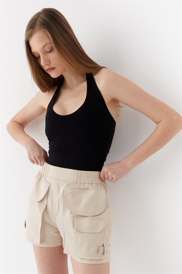 Mini Kargo Şort Bej