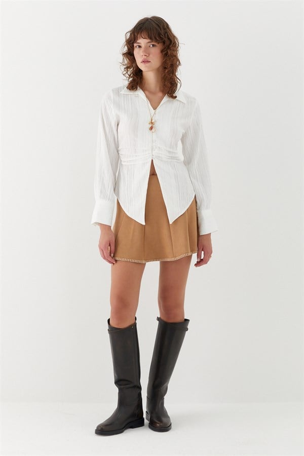 Nakış Detaylı Süet Etek Bej