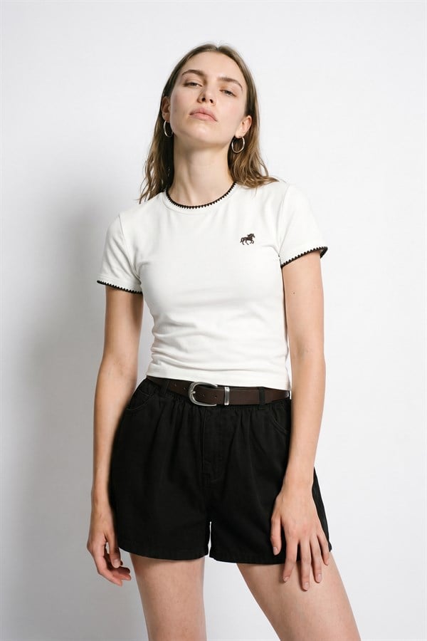Nakış Detaylı T-Shirt Kahverengi