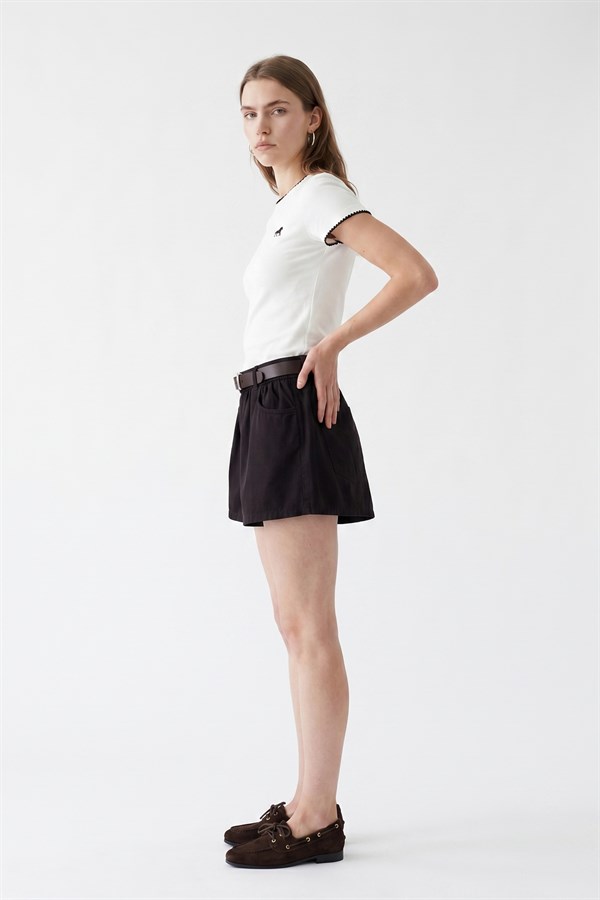 Nakış Detaylı T-Shirt Kahverengi
