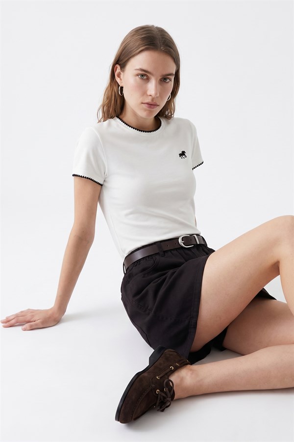 Nakış Detaylı T-Shirt Kahverengi