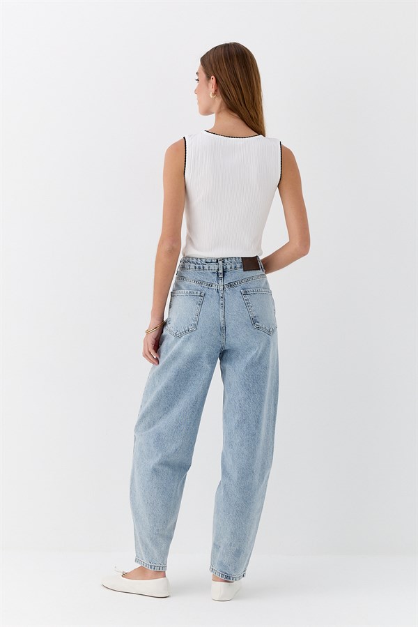 Nakışlı Denim Pantolon Mavi