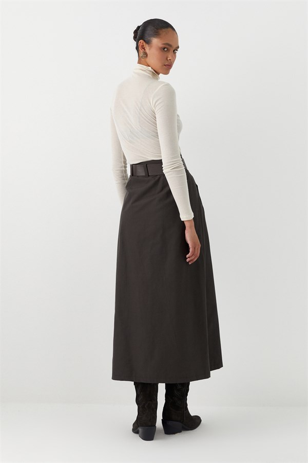 Ön Yırtmaçlı Uzun Kemerli Etek Antrasit