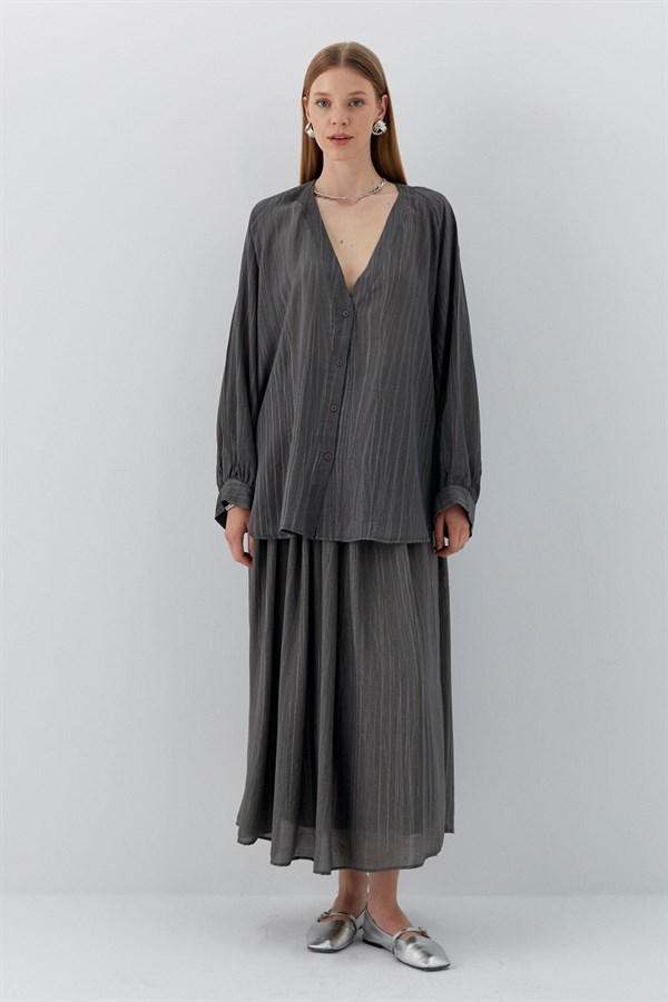 Oversize V Yaka Gömlek Antrasit