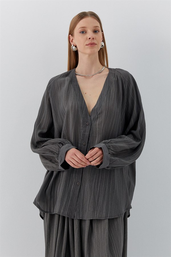 Oversize V Yaka Gömlek Antrasit