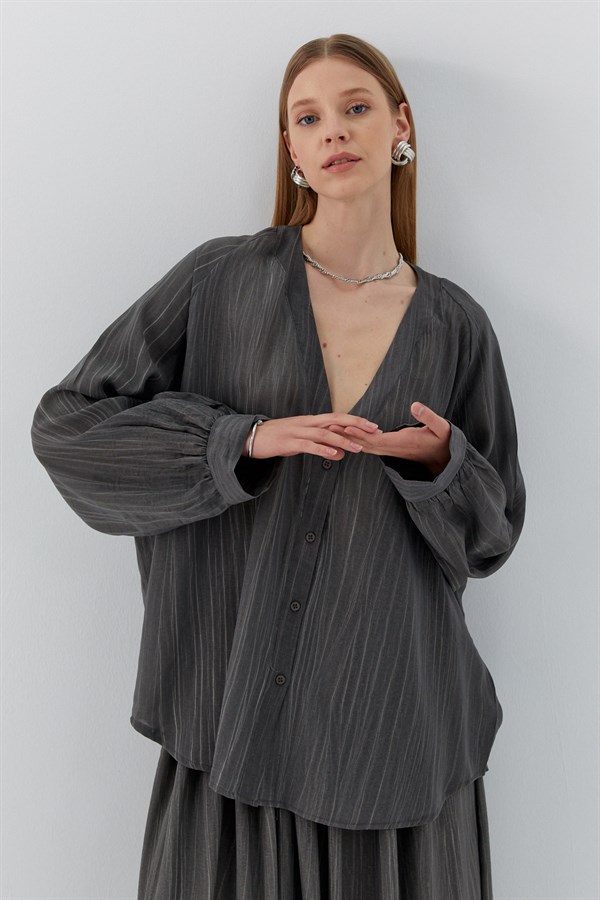 Oversize V Yaka Gömlek Antrasit
