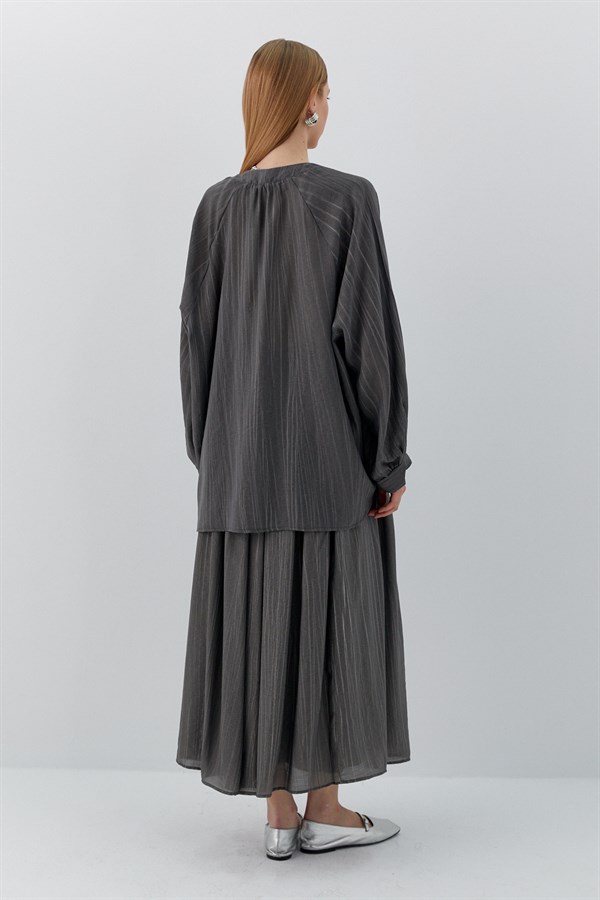 Oversize V Yaka Gömlek Antrasit