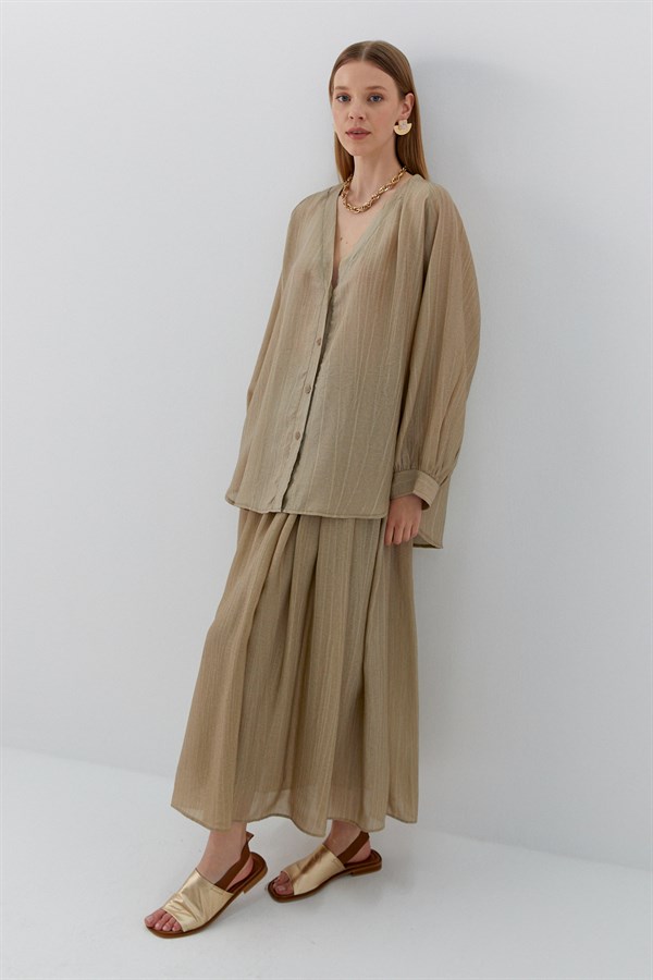 Oversize V Yaka Gömlek Çağla