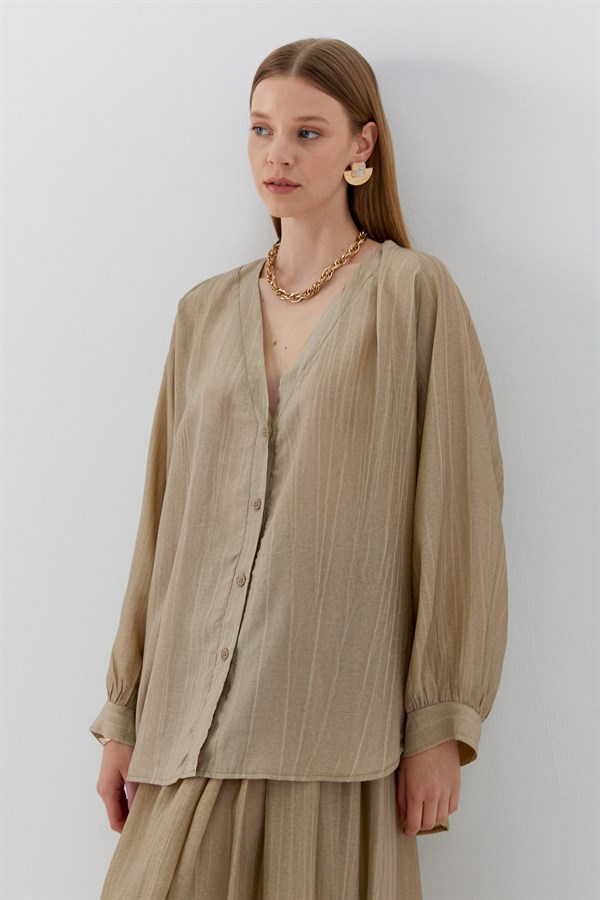 Oversize V Yaka Gömlek Çağla