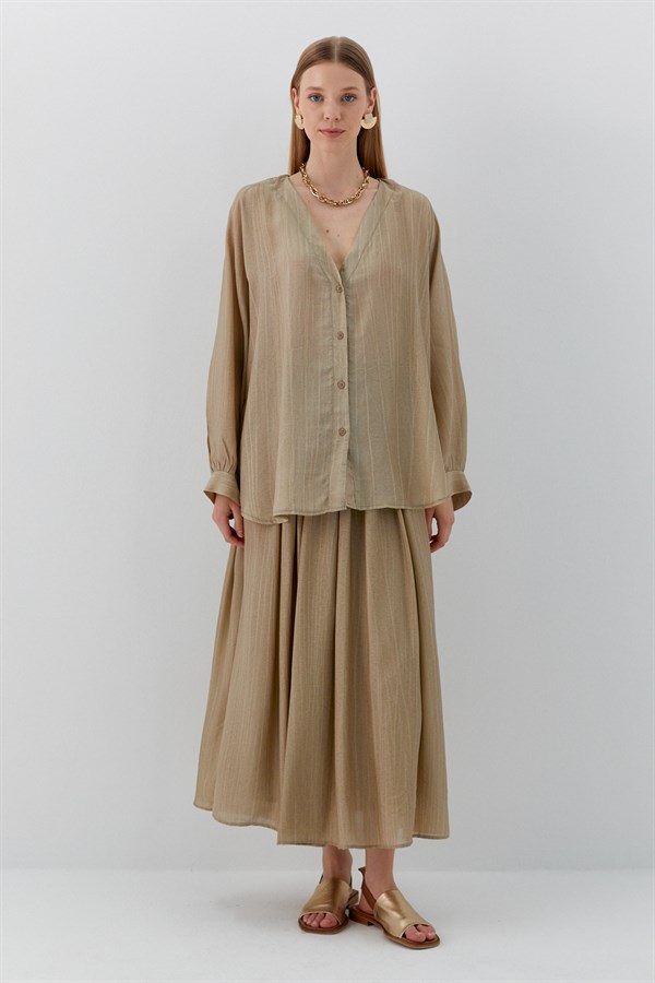 Oversize V Yaka Gömlek Çağla