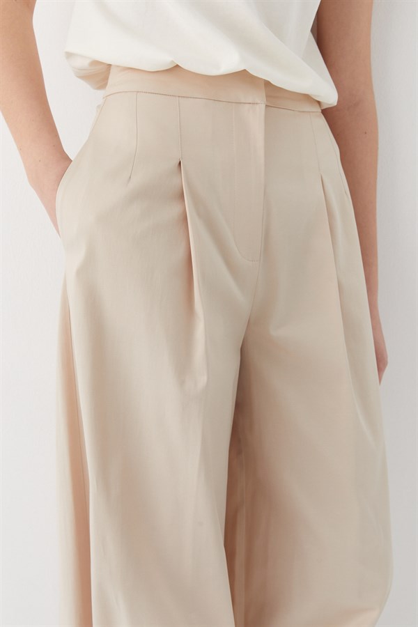 Pileli Jogger Pantolon Bej