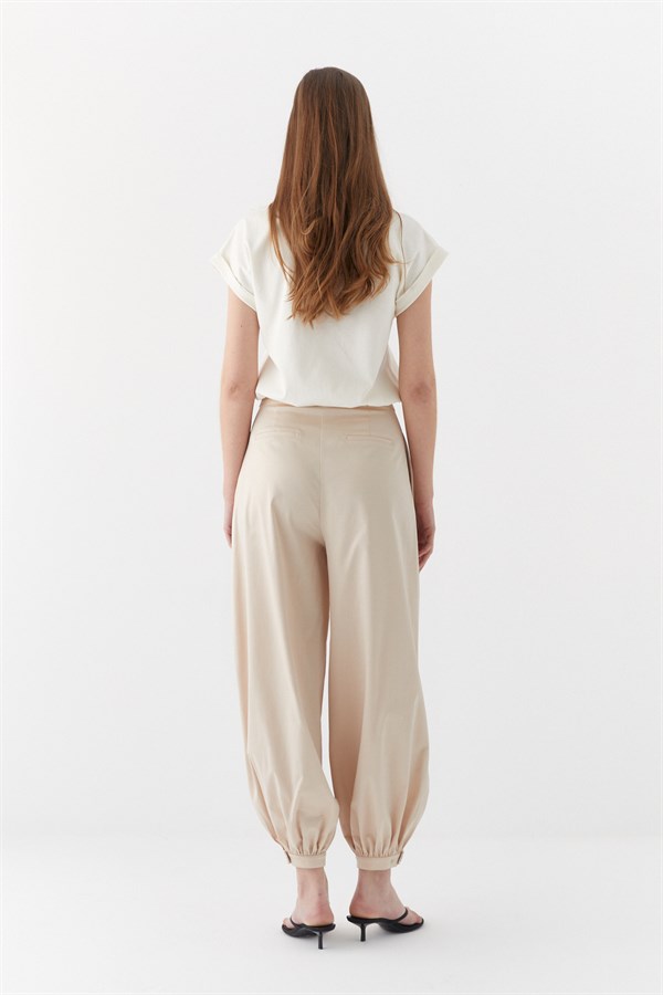 Pileli Jogger Pantolon Bej