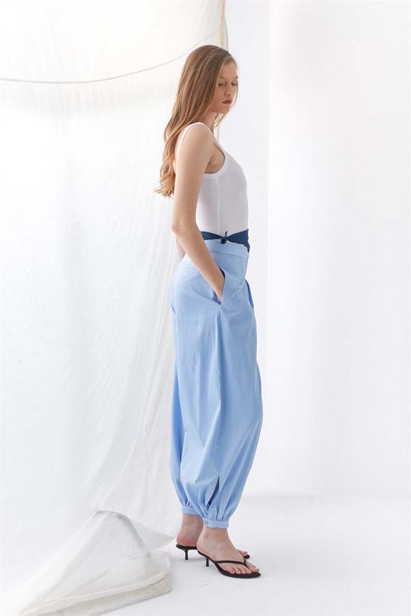 Pileli Jogger Pantolon Mavi