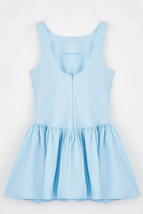 Pileli Kısa Elbise Mavi