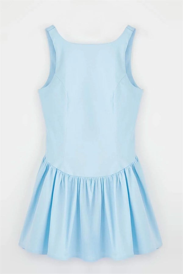 Pileli Kısa Elbise Mavi