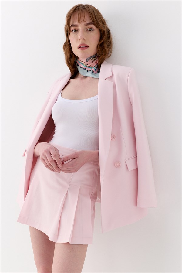Pileli Şortlu Etek Pembe