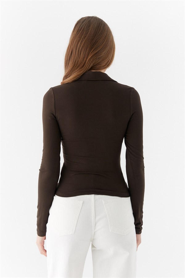 Polo Yaka Bluz Acı Kahve