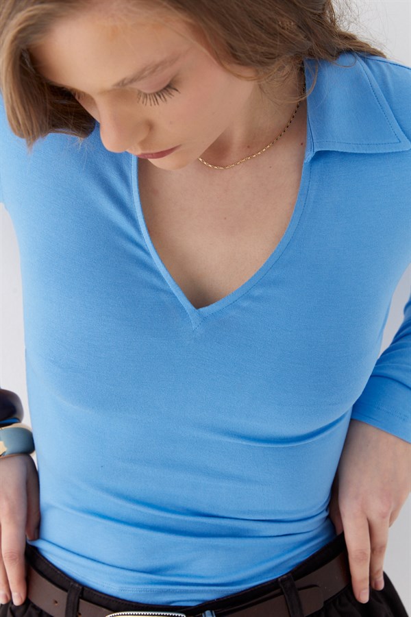 Polo Yaka Bluz Mavi