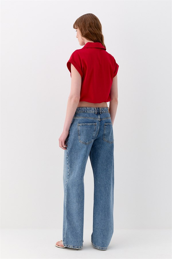 Polo Yaka İnterlok Bluz Kırmızı