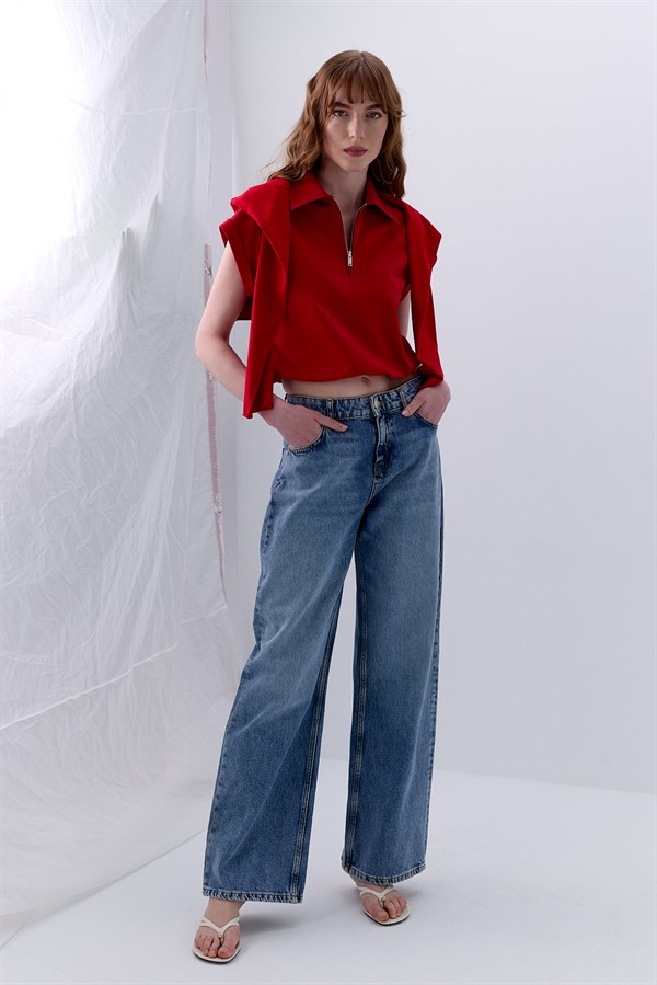 Polo Yaka İnterlok Bluz Kırmızı