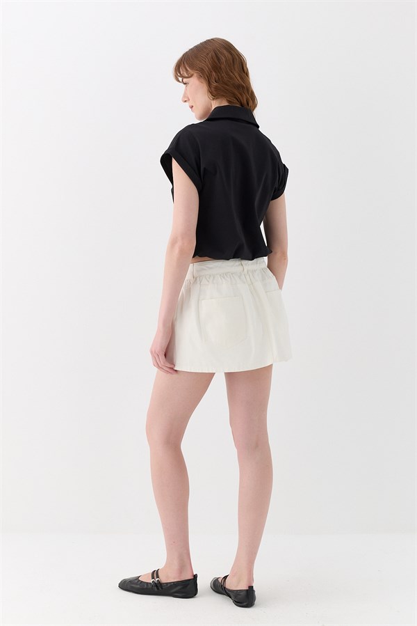 Polo Yaka İnterlok Bluz Siyah