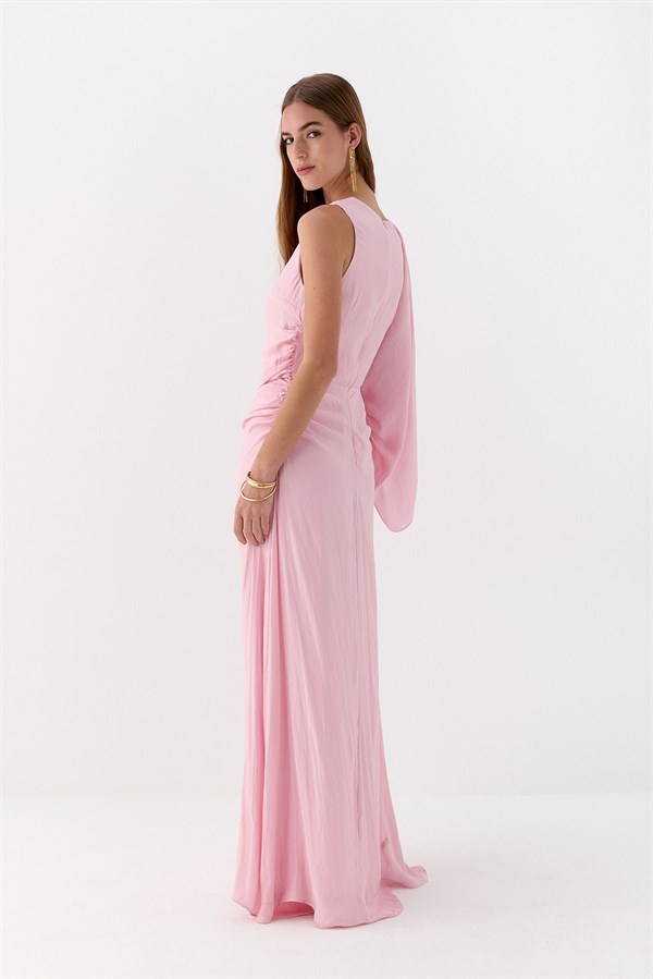 Şal Detaylı Elbise Pembe