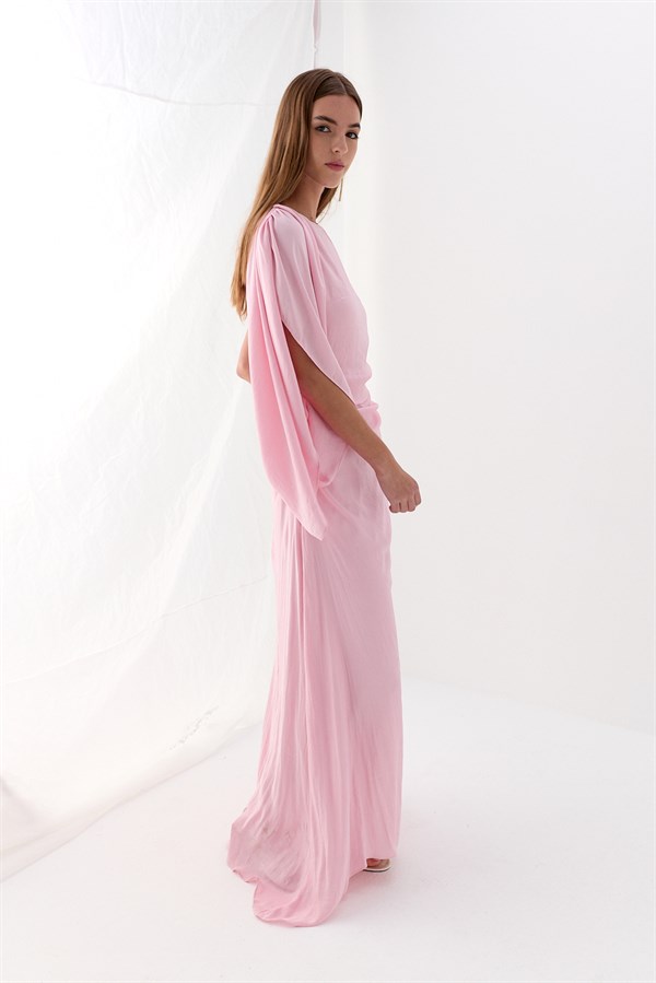 Şal Detaylı Elbise Pembe