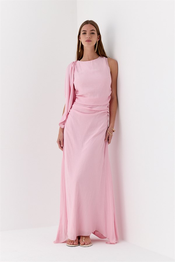 Şal Detaylı Elbise Pembe