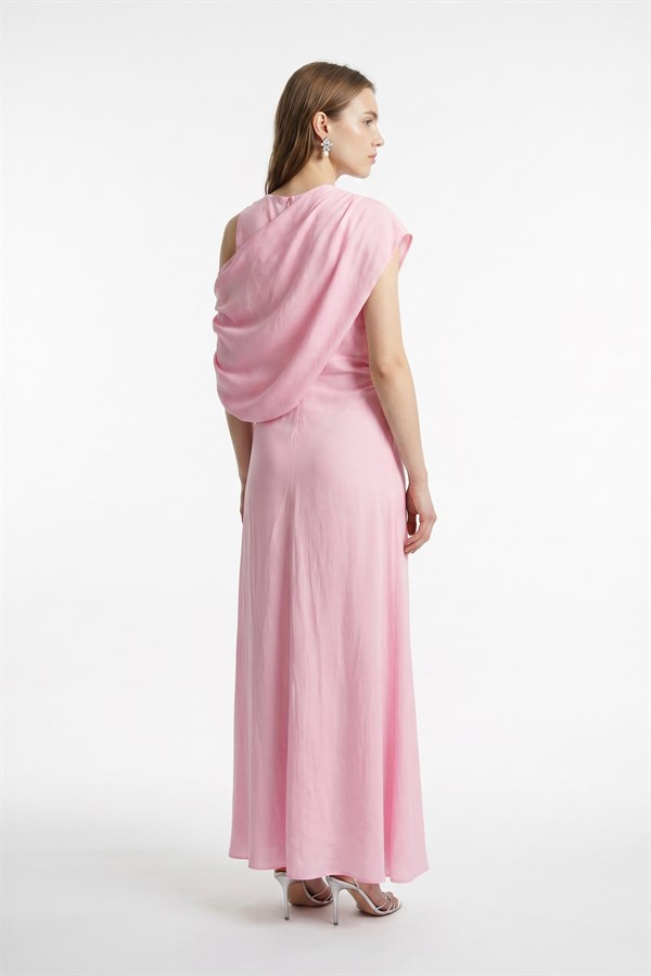 Şal Detaylı Elbise Pembe