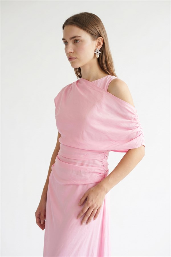 Şal Detaylı Elbise Pembe