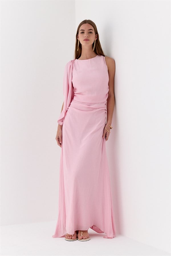 Şal Detaylı Elbise Pembe