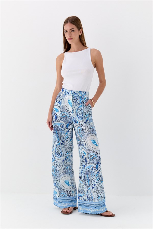 Şal Detaylı Pantolon Mavi