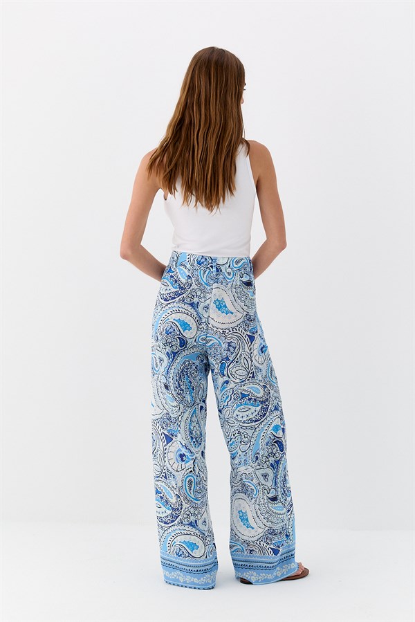 Şal Detaylı Pantolon Mavi