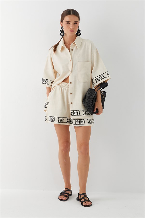 Şortlu Bambu Takım Bej