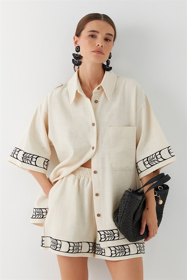 Şortlu Bambu Takım Bej