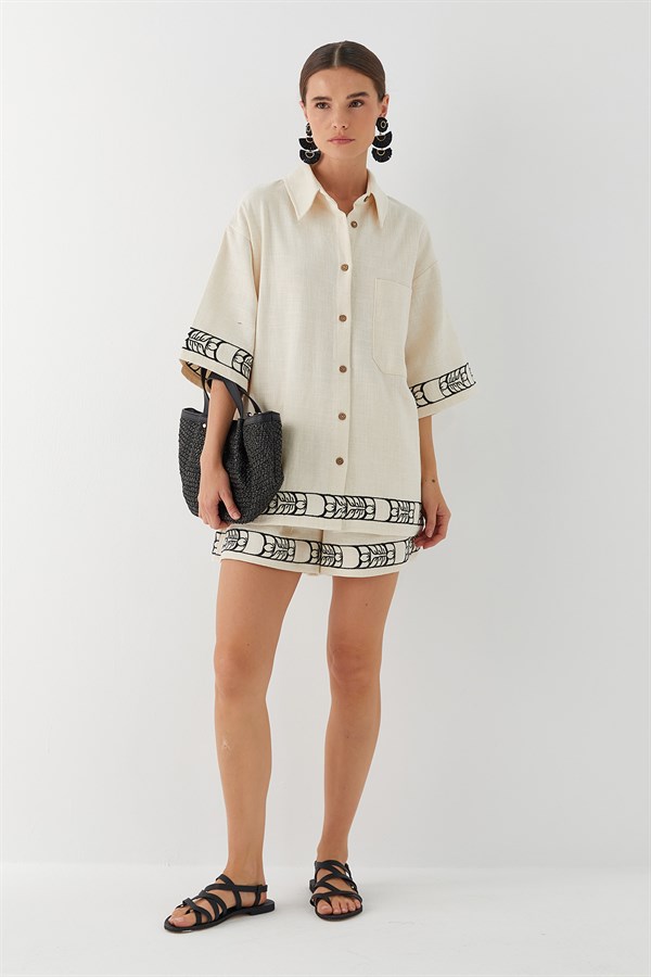 Şortlu Bambu Takım Bej