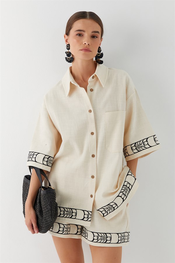 Şortlu Bambu Takım Bej