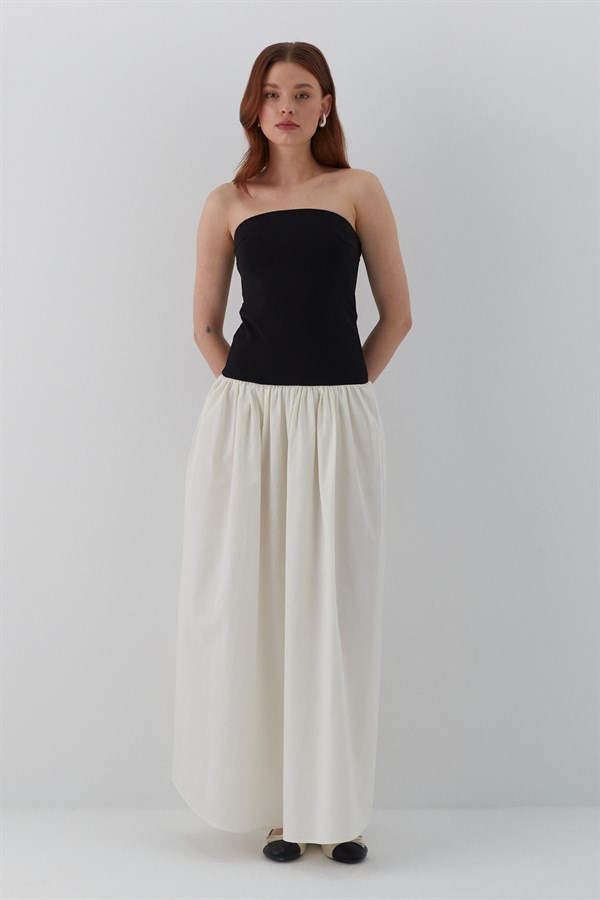 Straplez Uzun Elbise Beyaz