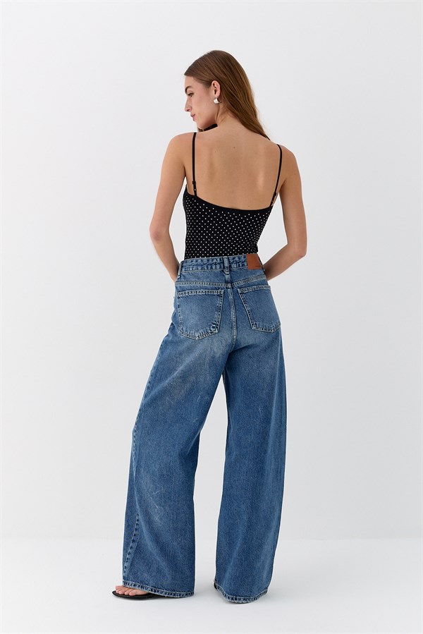 Taş Detaylı Çıtçıtlı Body Siyah