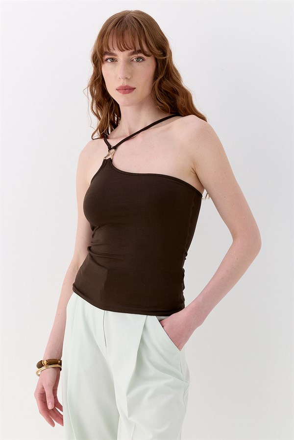 Tek Omuz Tokalı Bluz Acı Kahve