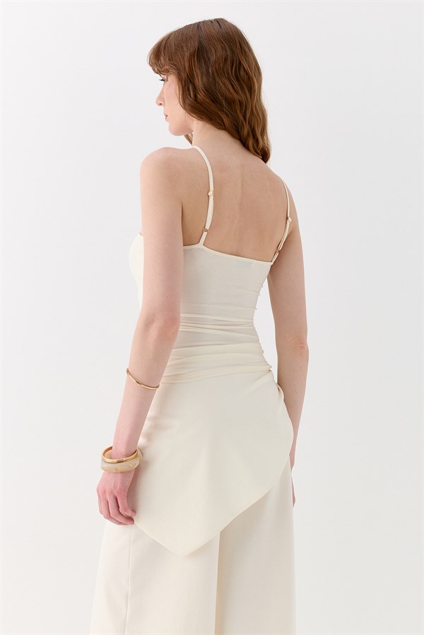 Tek Omuz Tokalı Bluz Ekru