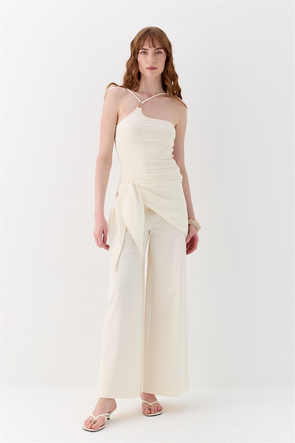 Tek Omuz Tokalı Bluz Ekru