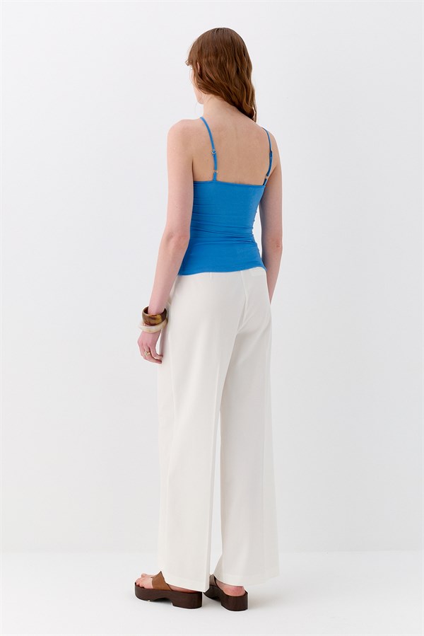 Tek Omuz Tokalı Bluz Mavi