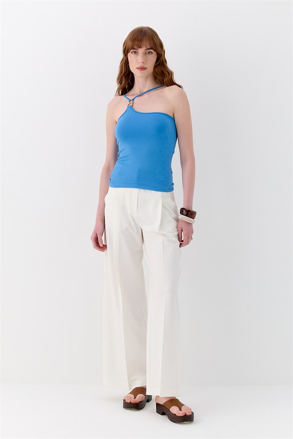 Tek Omuz Tokalı Bluz Mavi