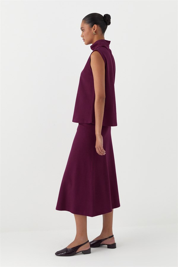 Triko Görünümlü Örme Bluz Bordo