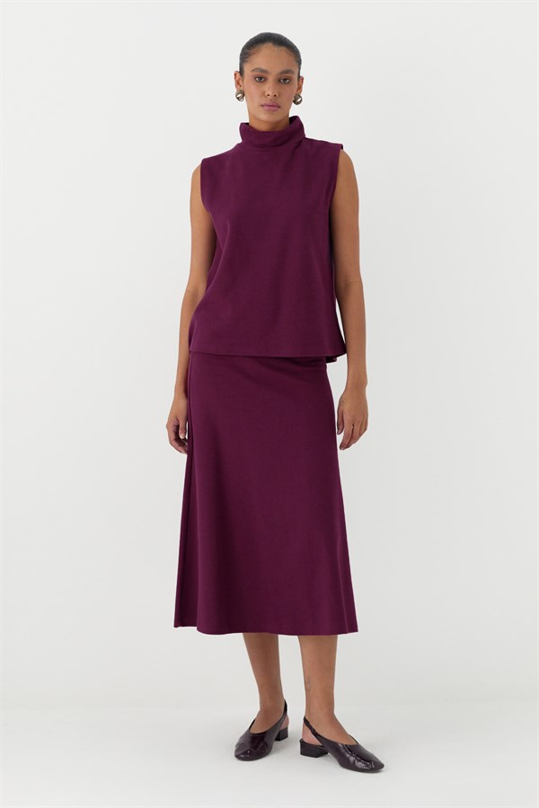 Triko Görünümlü Örme Bluz Bordo